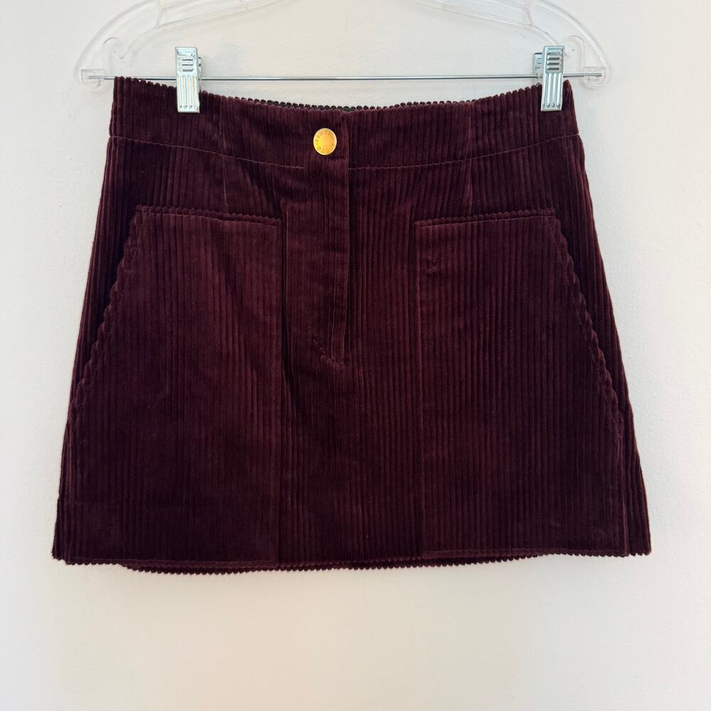 Sandro Paris Burgundy Maroon Corduroy Mini Skirt FR 2 (US M) Cord Wine Oxblood